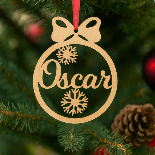 Bola de navidad personalizada lazo y copos Nº 3
