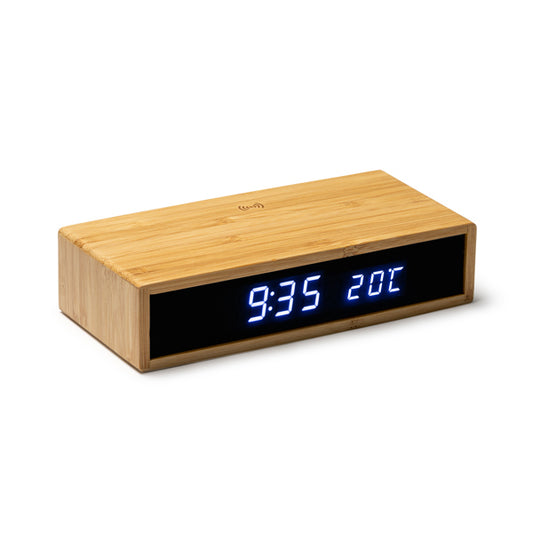 Reloj despertador de bambú con carga inalámbrica