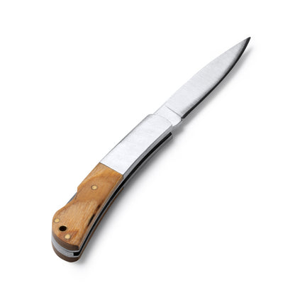 Navaja de acero con mango de madera natural
