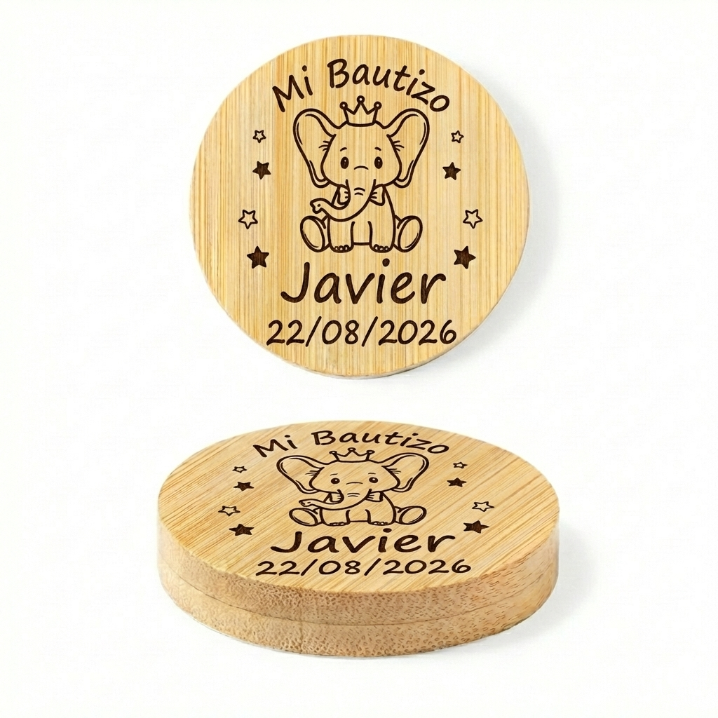 Diseño elefante - Abridor Magnético de Bambú Personalizado para Bautizo