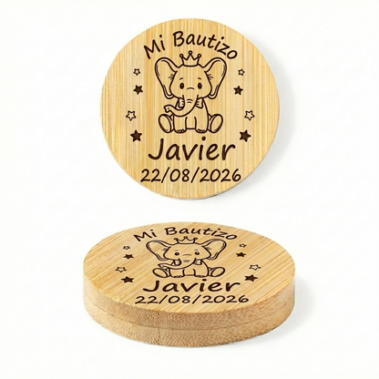 Diseño elefante - Abridor Magnético de Bambú Personalizado para Bautizo