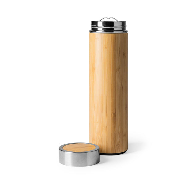 Termo de bambú 500 ml con infusor de té · Crudo