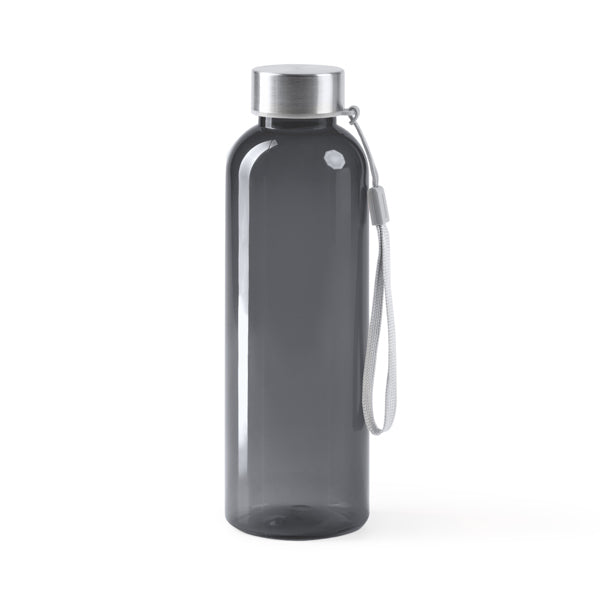 Botella de RPET translúcida 600 ml con cinta · Negro