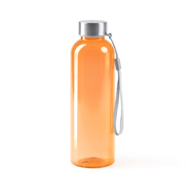 Botella de RPET translúcida 600 ml con cinta · Naranja