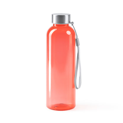 Botella de RPET translúcida 600 ml con cinta · Rojo