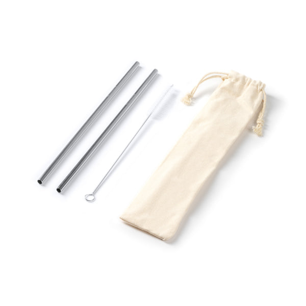 Set de 2 pajitas de acero con funda de algodón