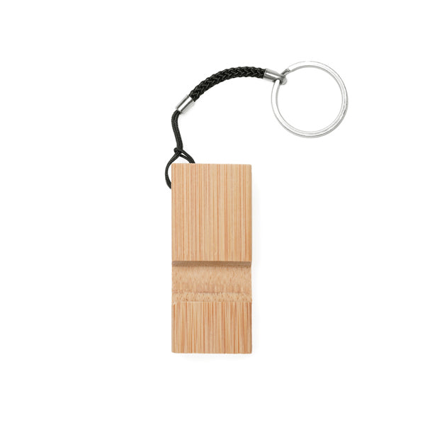 Llavero de bambú con soporte plegable para móvil · Crudo