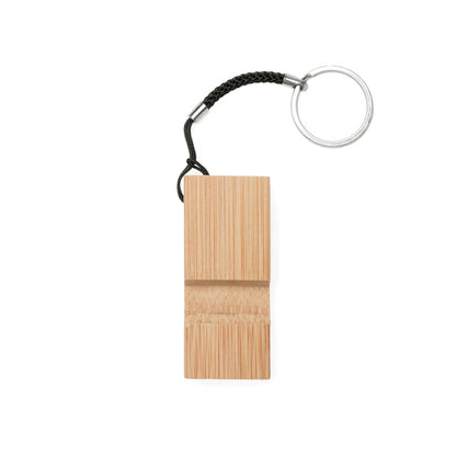 Llavero de bambú con soporte plegable para móvil · Crudo