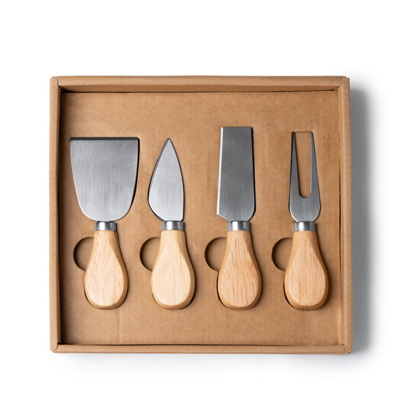 Set de 4 cuchillos para queso con mango de madera · Crudo