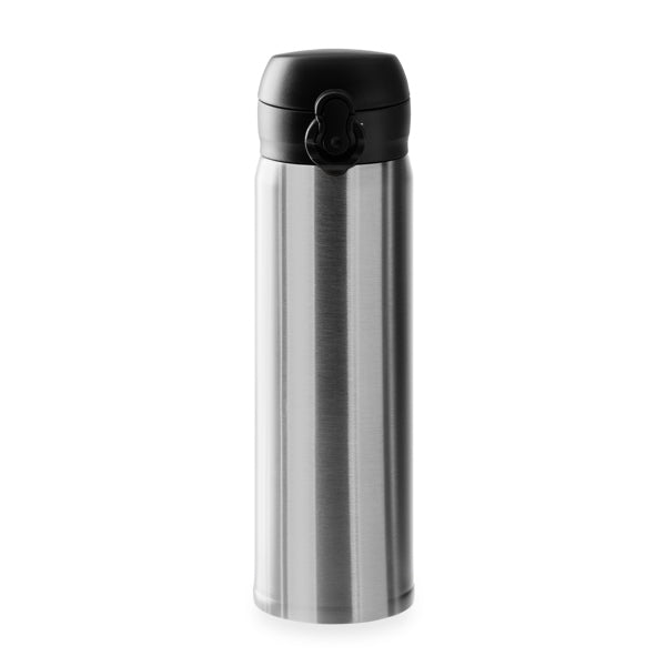 Termo de acero inoxidable 450 ml con cierre de seguridad · Plata