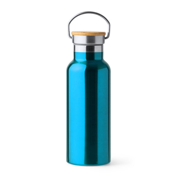 Botella térmica 500 ml con tapa de bambú y asa metálica