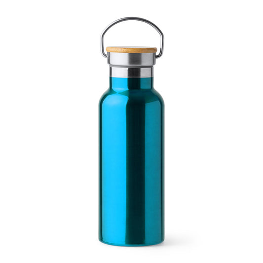 Botella térmica 500 ml con tapa de bambú y asa metálica