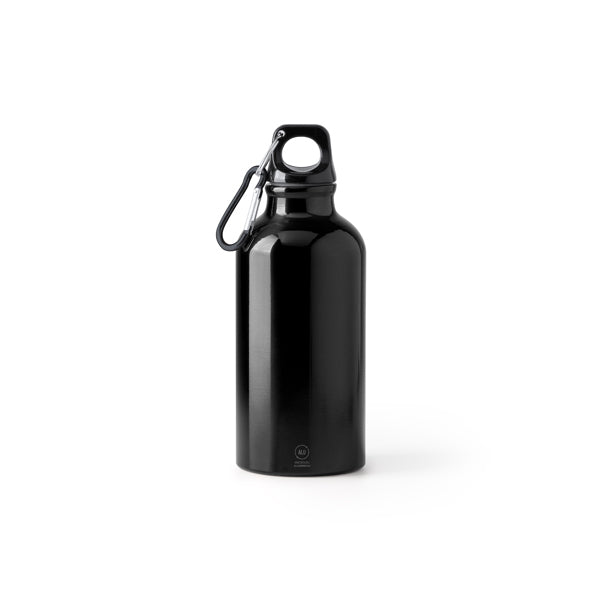 Botella de aluminio reciclado 400 ml con mosquetón · Negro