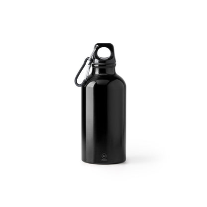 Botella de aluminio reciclado 400 ml con mosquetón · Negro
