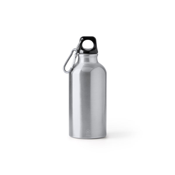 Botella de aluminio reciclado 400 ml con mosquetón · Plata