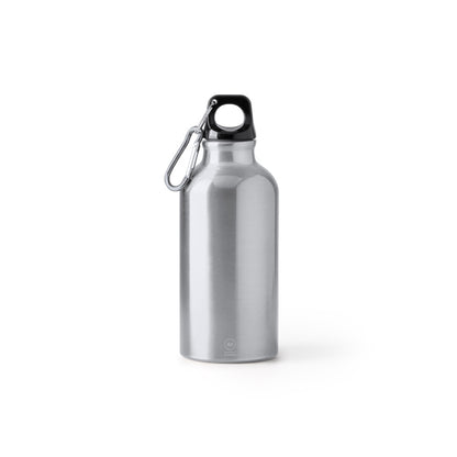 Botella de aluminio reciclado 400 ml con mosquetón · Plata