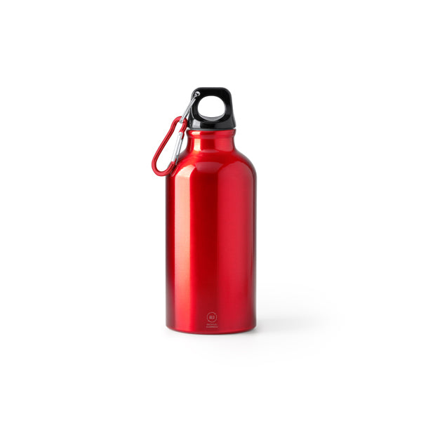 Botella de aluminio reciclado 400 ml con mosquetón · Rojo