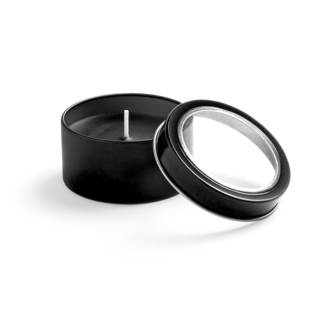 Vela de vainilla en lata con ventana · Negro