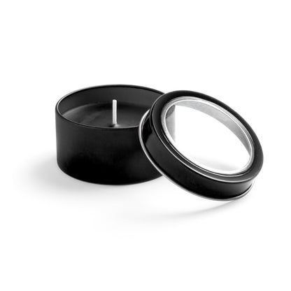 Vela de vainilla en lata con ventana · Negro