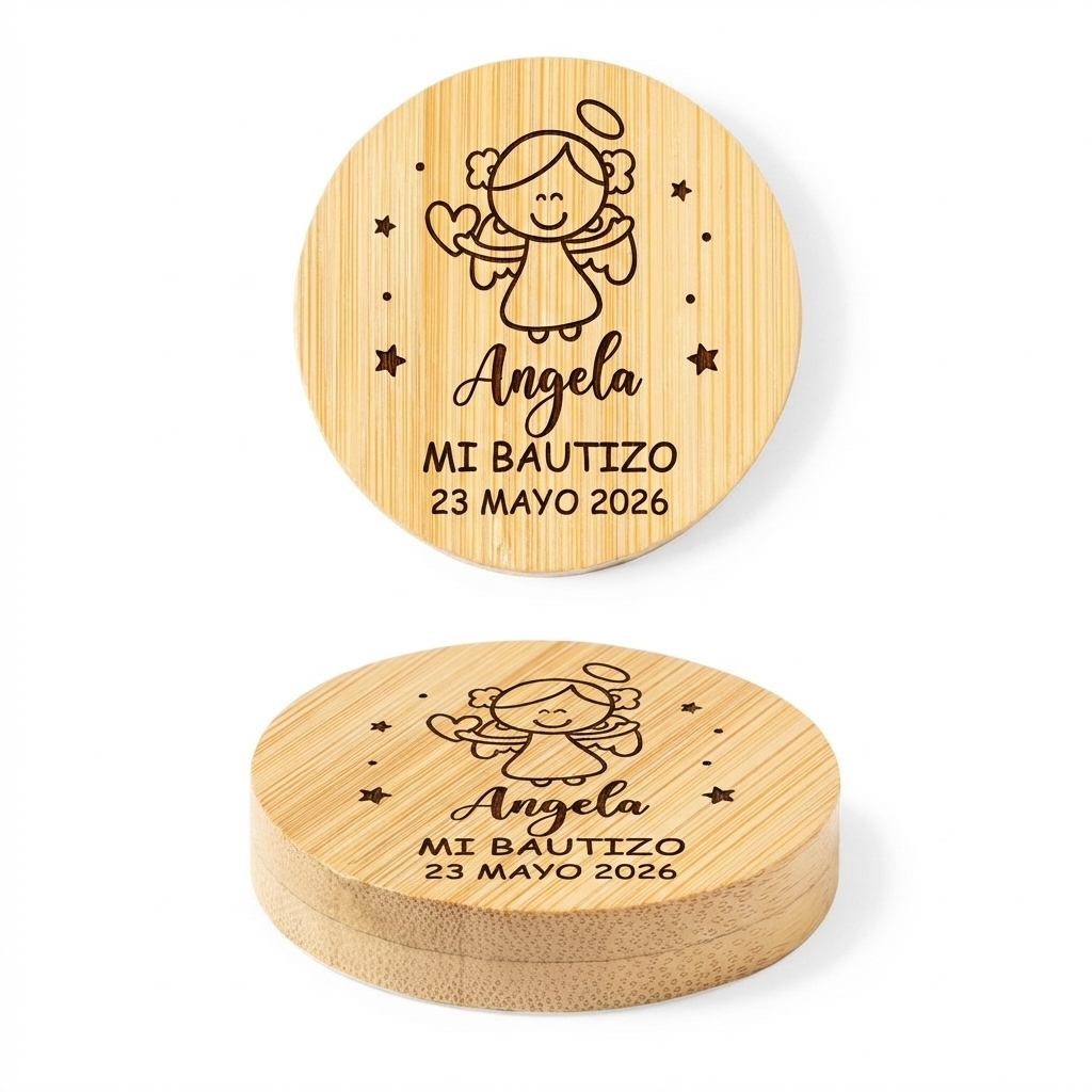 Diseño angelita - Abridor Magnético de Bambú Personalizado para Bautizo