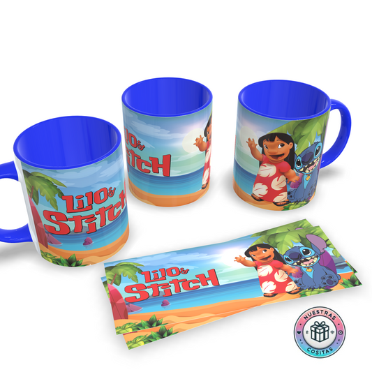 Taza Lilo & Stitch – Diseño playero con palmeras y mar