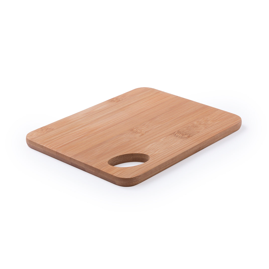 Tabla de bambú con asa troquelada