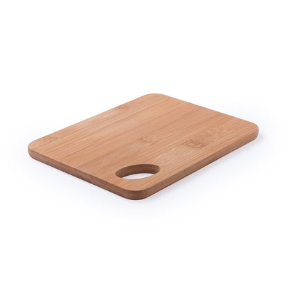 Tabla de bambú con asa troquelada