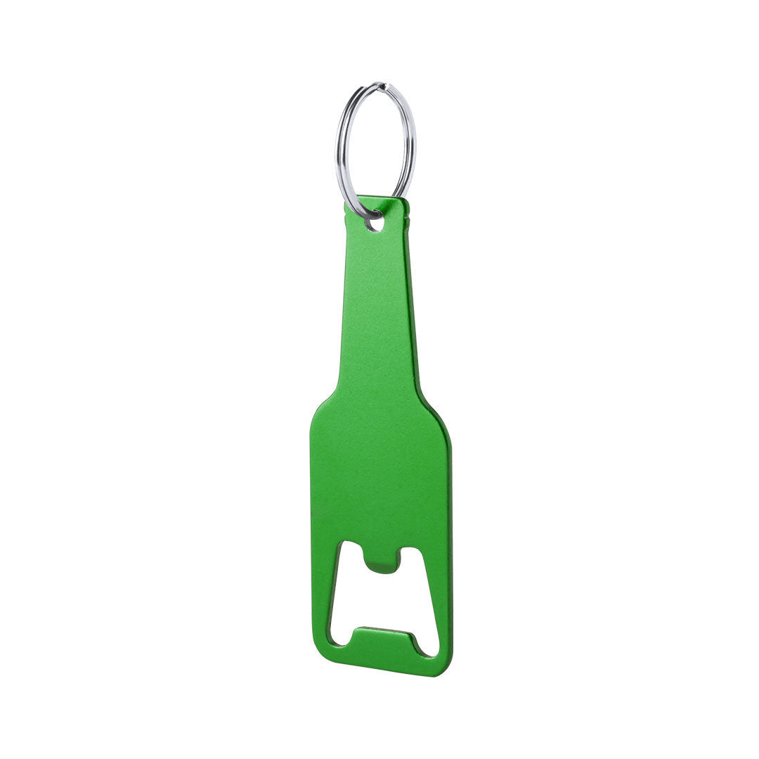 Llavero abridor botellín de aluminio · Verde