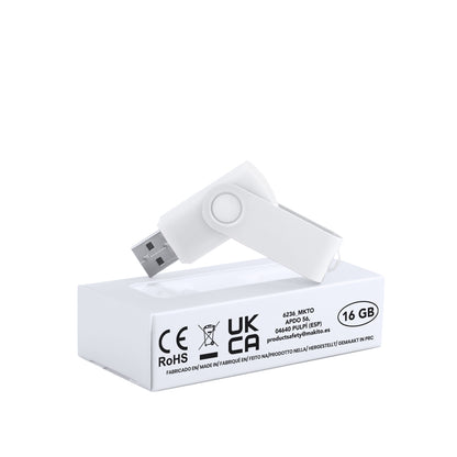 Memoria USB 16GB giratoria con clip brillante · Blanco
