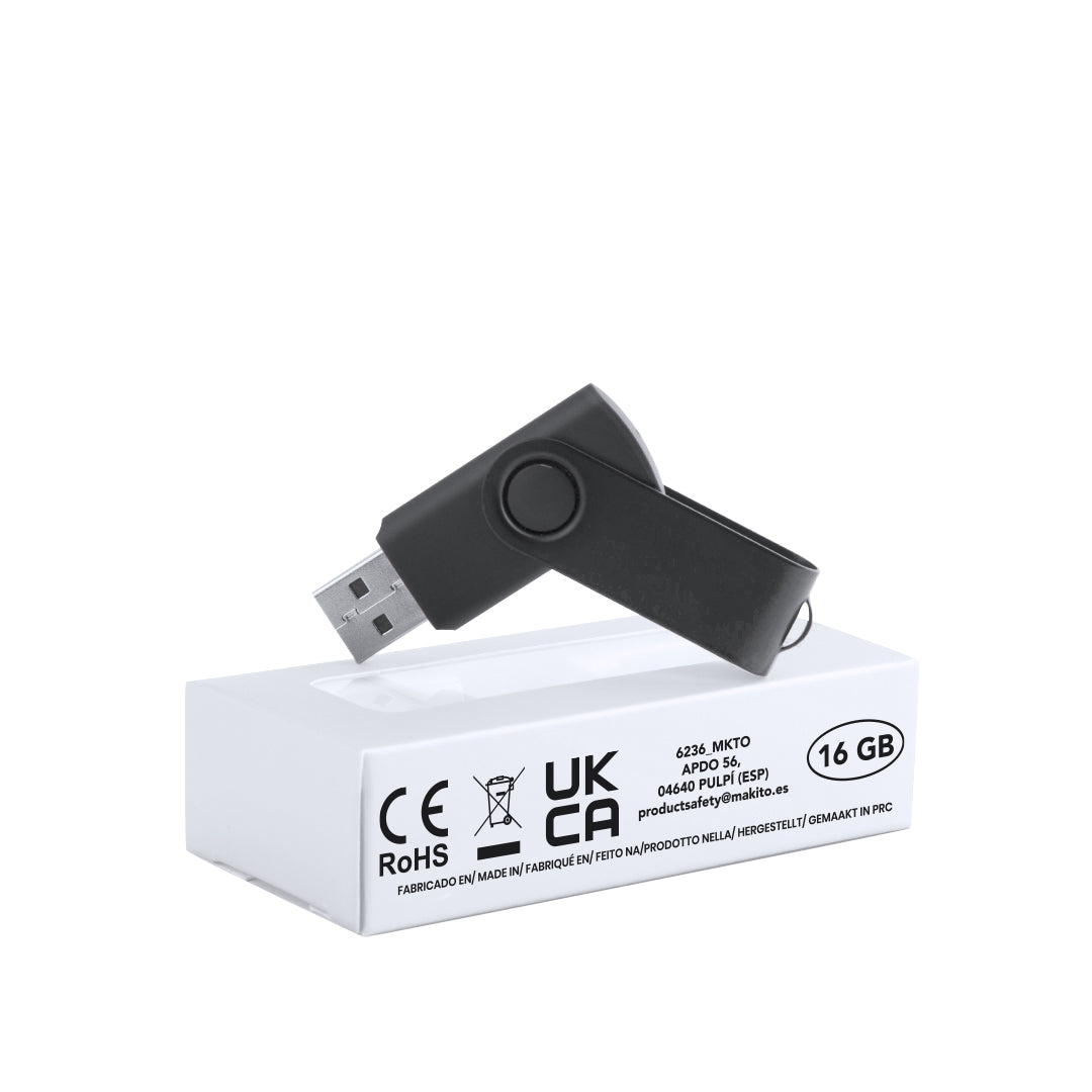 Memoria USB 16GB giratoria con clip brillante · Negro