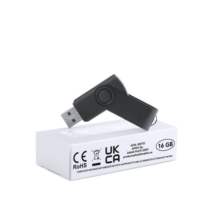 Memoria USB 16GB giratoria con clip brillante · Negro