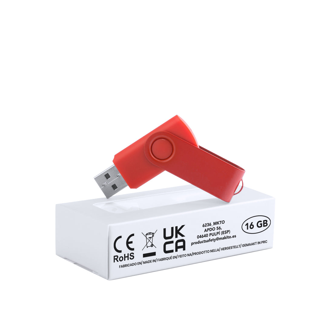 Memoria USB 16GB giratoria con clip brillante · Rojo