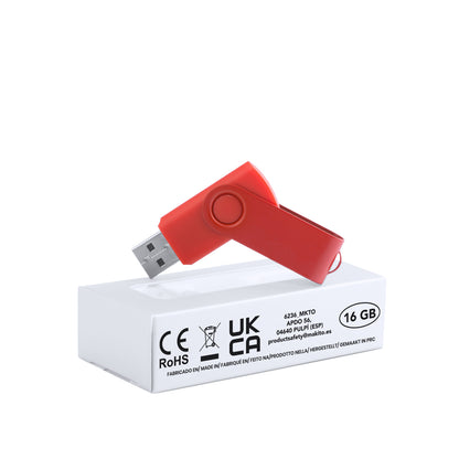 Memoria USB 16GB giratoria con clip brillante · Rojo
