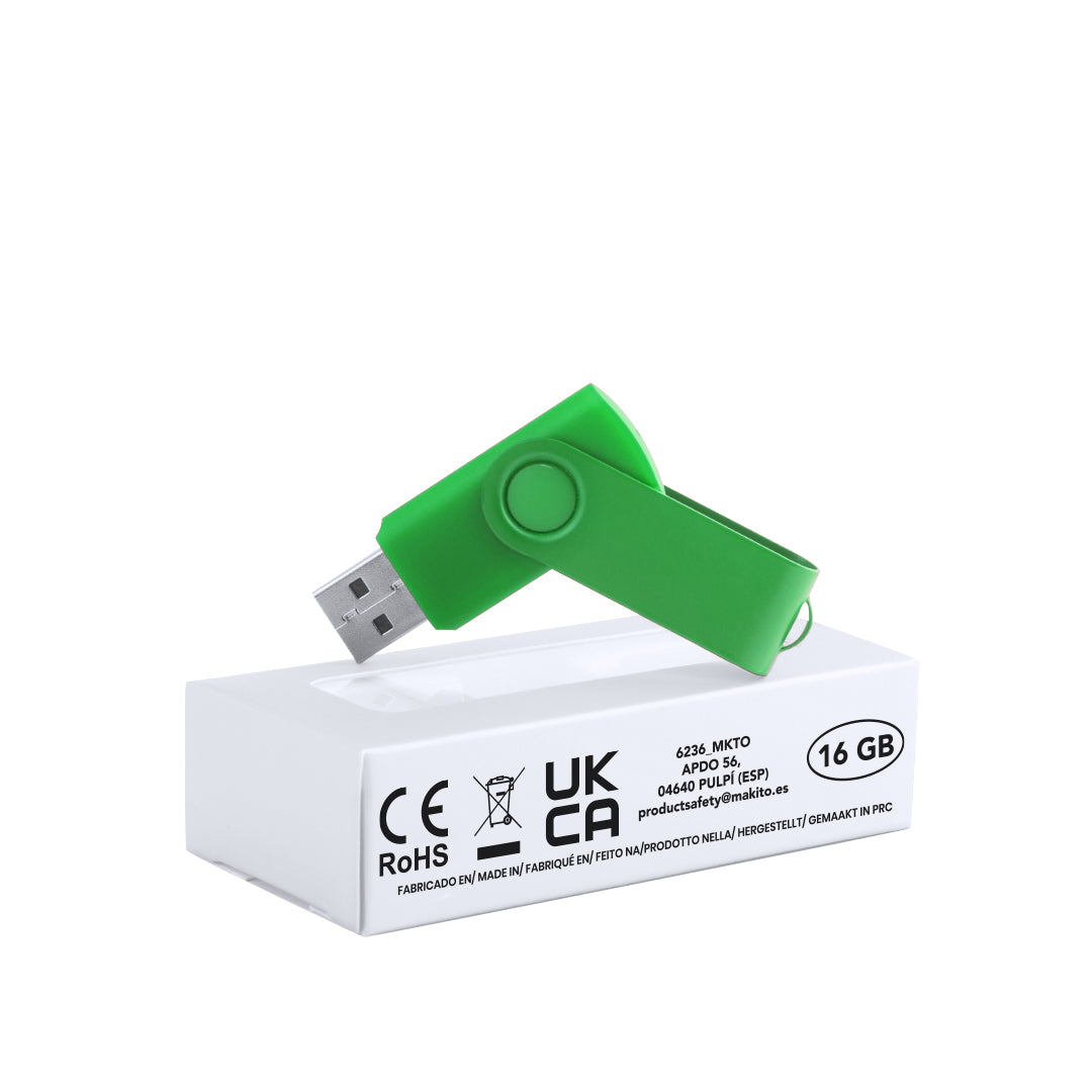 Memoria USB 16GB giratoria con clip brillante · Verde