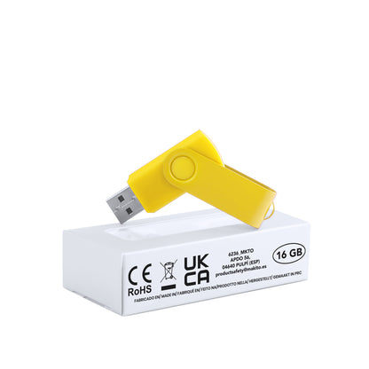 Memoria USB 16GB giratoria con clip brillante · Amarillo