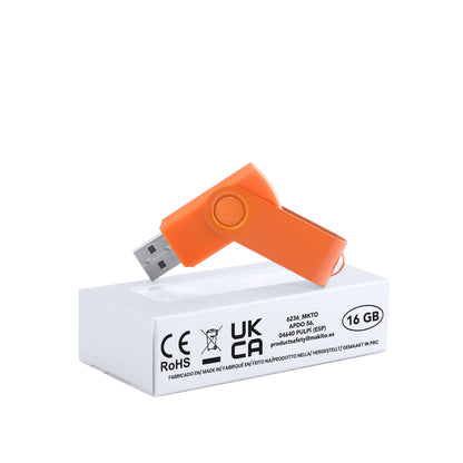 Memoria USB 16GB giratoria con clip brillante · Naranja