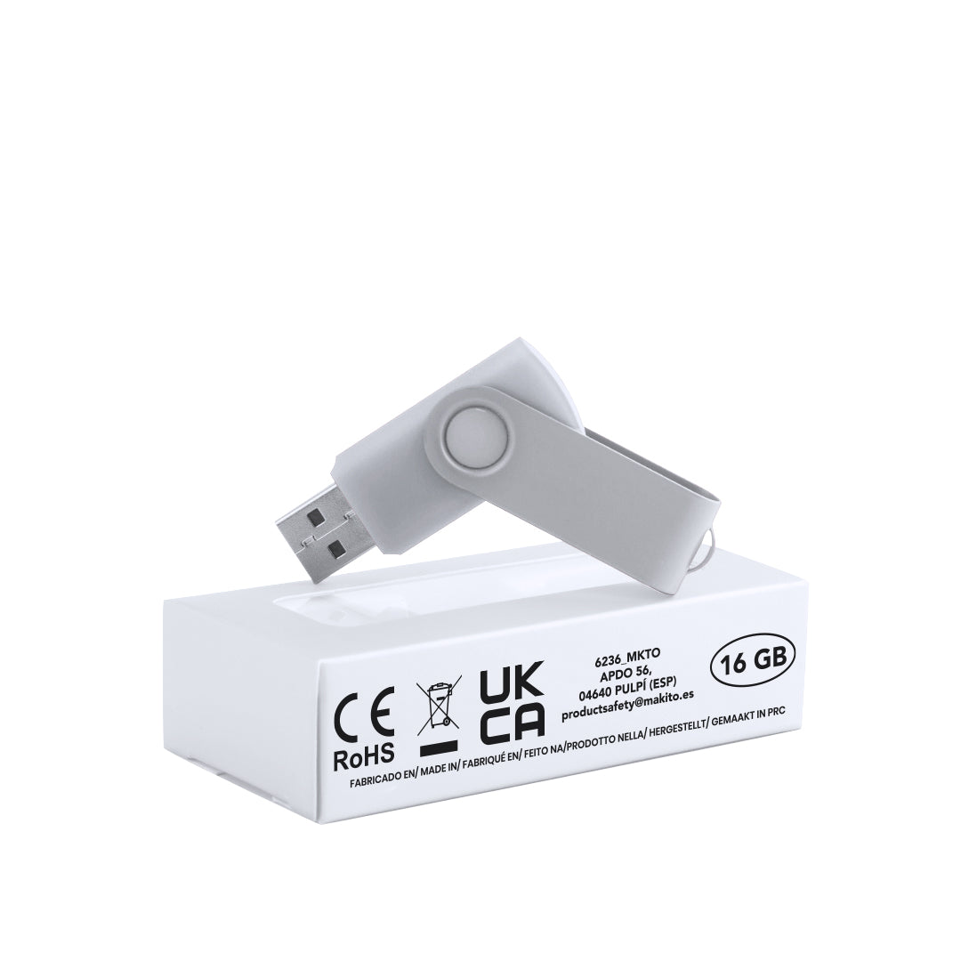 Memoria USB 16GB giratoria con clip brillante · Plateado