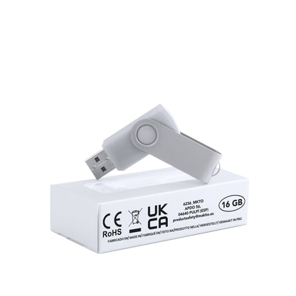 Memoria USB 16GB giratoria con clip brillante · Plateado