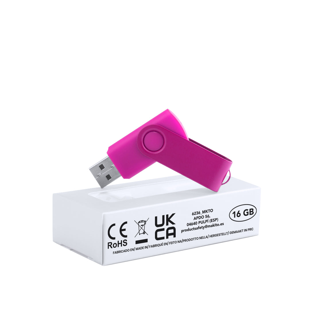 Memoria USB 16GB giratoria con clip brillante · Fucsia
