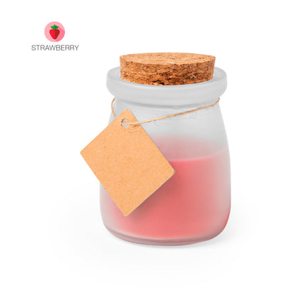 Vela en tarrito de cristal con etiqueta para mensaje · Rojo