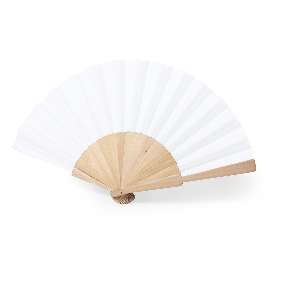 Abanico de madera con tela RPET · Blanco