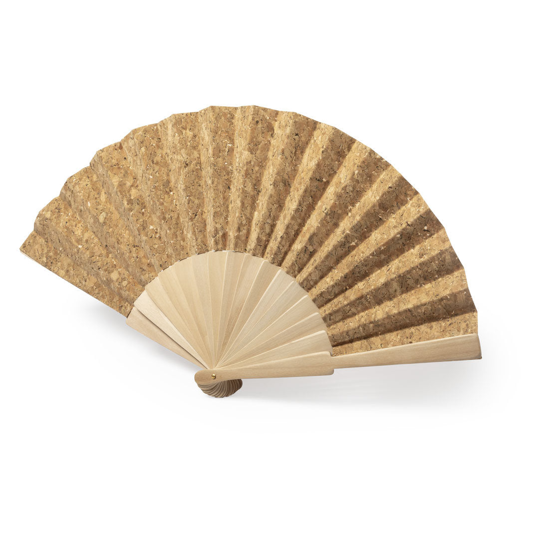 Abanico de madera con tela de corcho