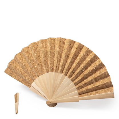 Abanico de madera con tela de corcho