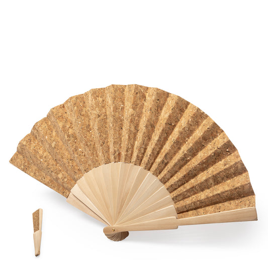 Abanico de madera con tela de corcho