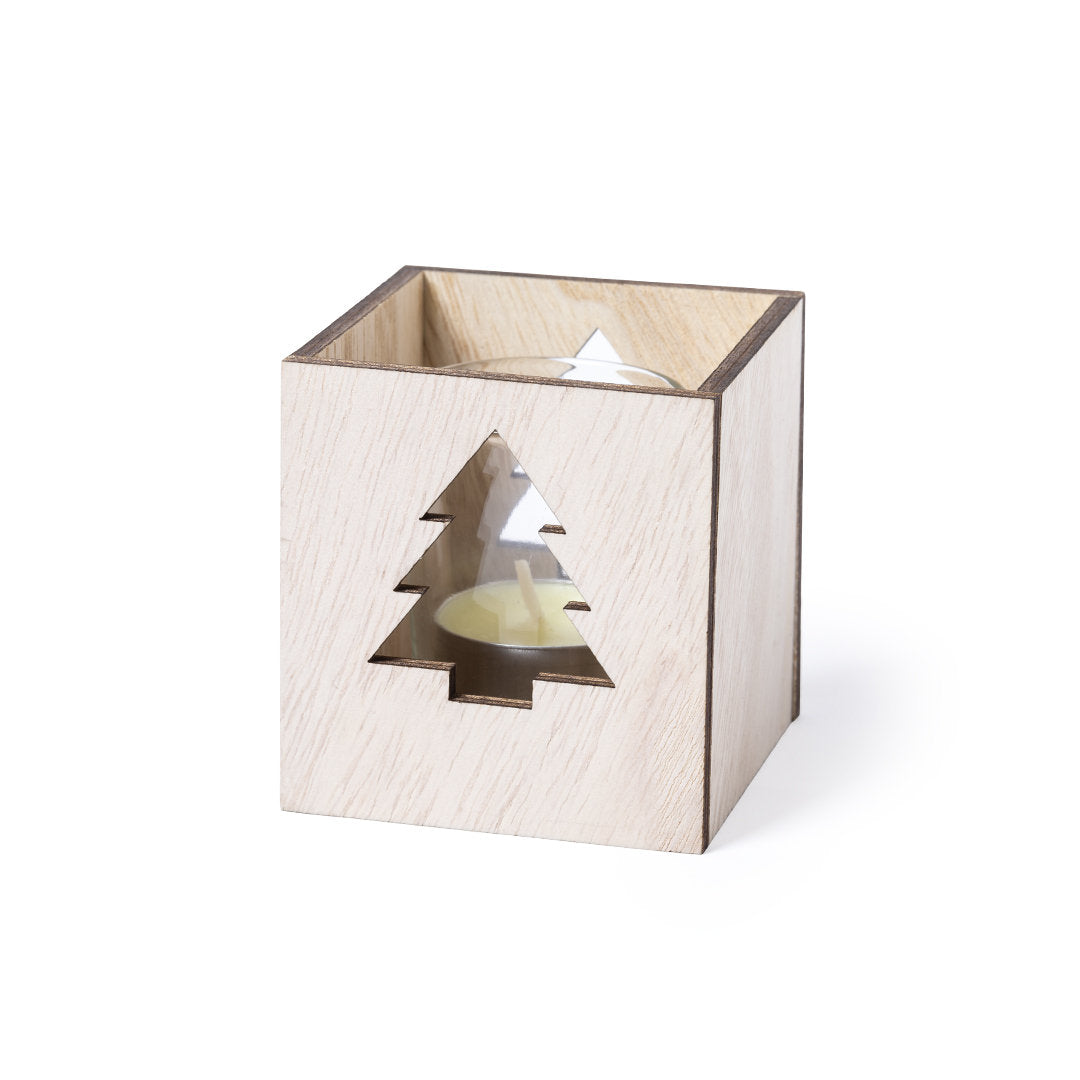 Vela navideña en caja de madera troquelada · Arbol