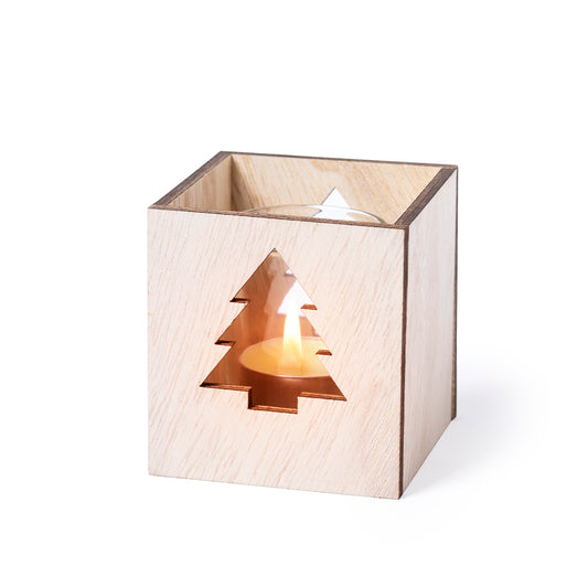 Vela navideña en caja de madera troquelada