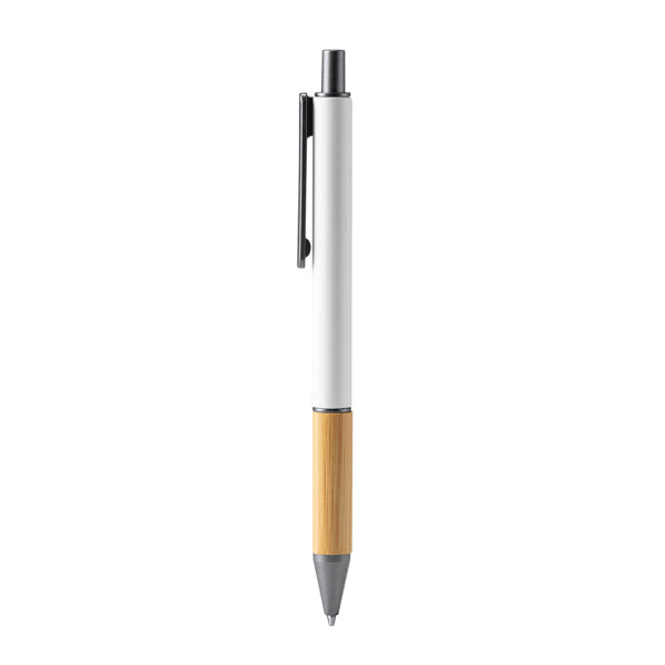 Bolígrafo mate con empuñadura de bambú · Blanco