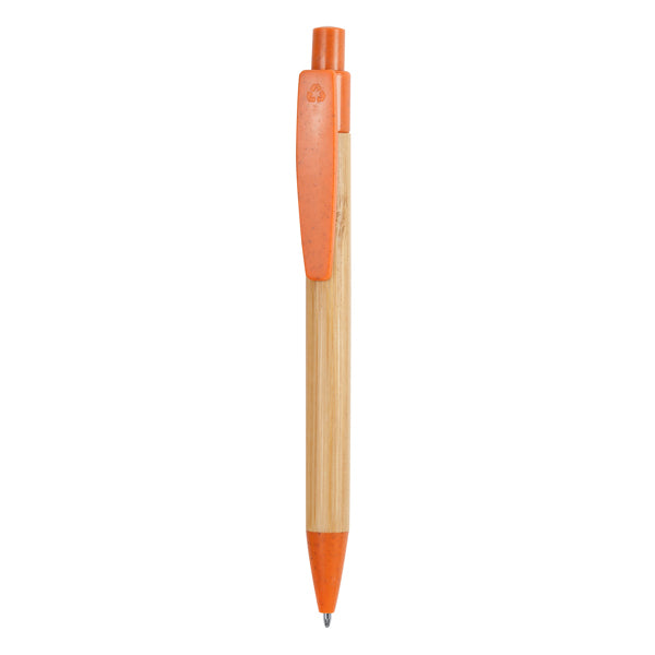 Bolígrafo de bambú con detalles de fibra de trigo · Naranja/Crudo