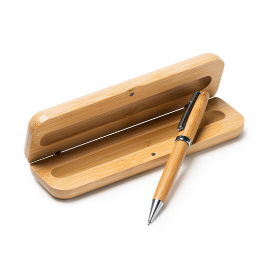 Bolígrafo de bambú en estuche de bambú