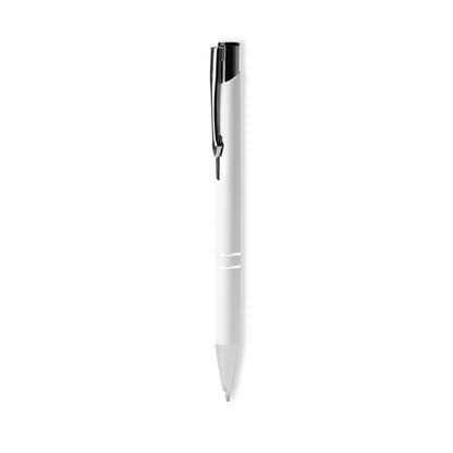 Bolígrafo metálico de tinta negra tacto suave · Blanco